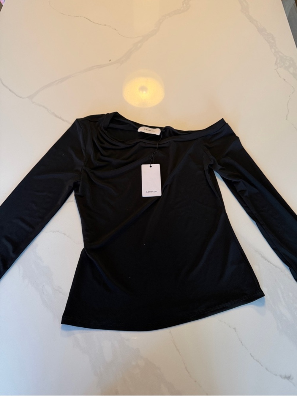 Lanston Black Long-Sleeve Boat Neck Top